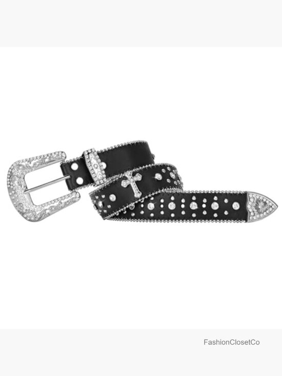 Rhinestone Studded Faux Leather Belt with Buckle, Western Cowgirl Style main image 4